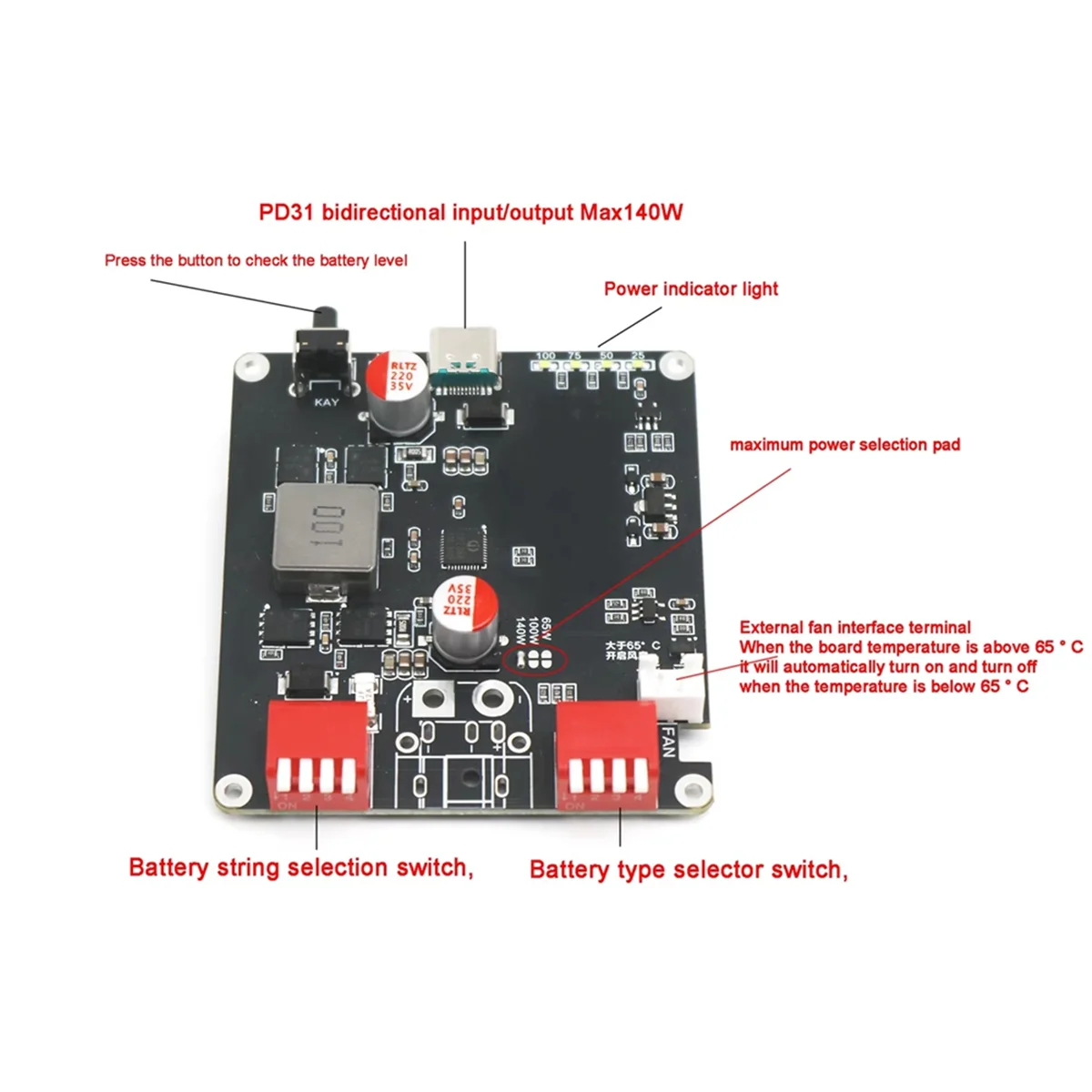 A73E-PD3.1 140W Bidirectional Fast Charging Module IP2366 2S 3S 4S 5S 6S Lithium Battery Charging Board Li-Ion Lifepo4 BMS