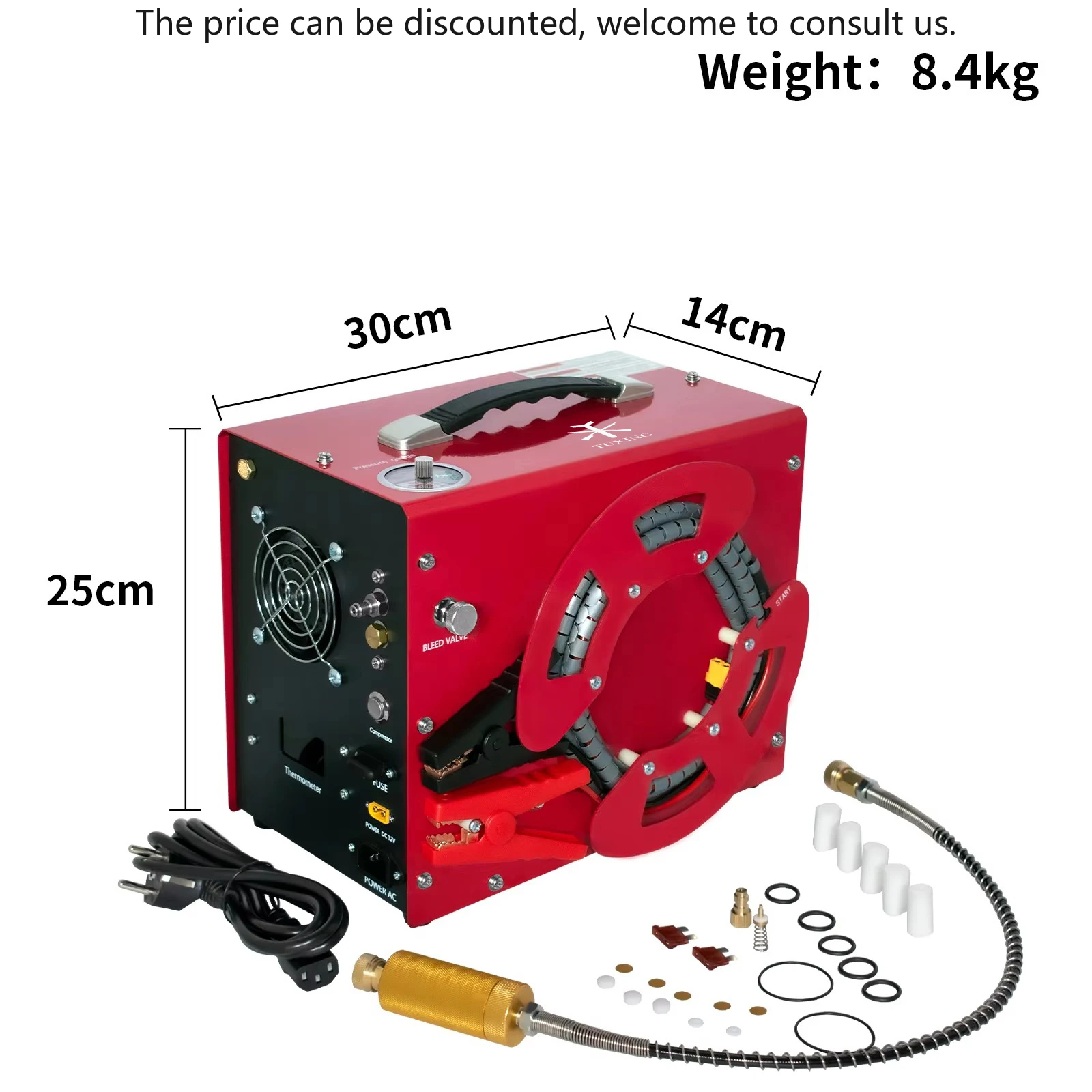 

TUXING CE High Pressure 4500psi/300bar/30mpa 220V DC Wire Spool Design Auto Shutdown 12V Hunting Paintball PCP Air Compressor