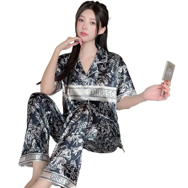 2026 Women's Summer Short-sleeved Suit Light Luxury Underwear High-end Style Love Jacquard Temperament Fashion Ice Silk Pajamas