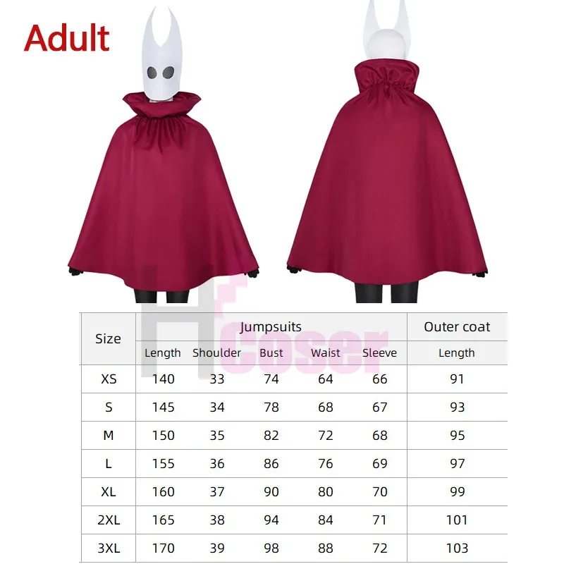 أزياء الهولو نايت الأميرة الدبور التأثيرية للبالغين والأطفال Silksong Ghost Cape بذلة قناع الهالوين للأطفال عباءة الزي