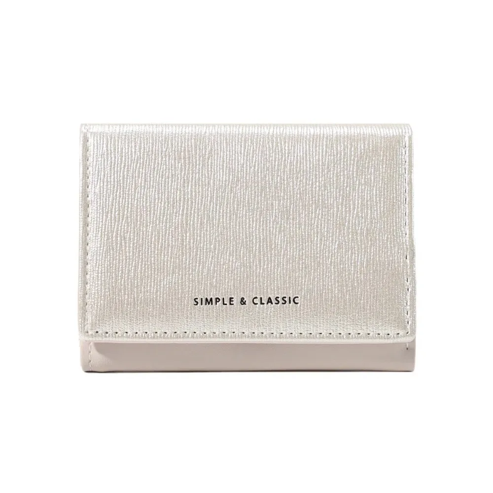 Simple Shiny Trifold Walle Causal Pearlescent Women Short Wallet Handbag Solid Color Folding Wallet Daily