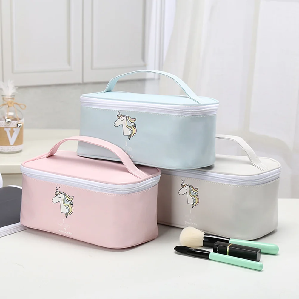

Blue Makeup Bags Unicorn Printing Storage Bag Multifunctional Pouch Portable Handbag Tote Case Square Toiletry Bag