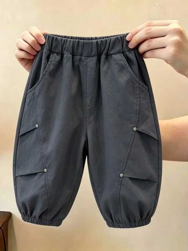 Calças Longas de Outono para Meninos, Corte Solto, com Rebites e Detalhes de Corte, Perna Larga, Estilo Casual e Moderno, Rou...