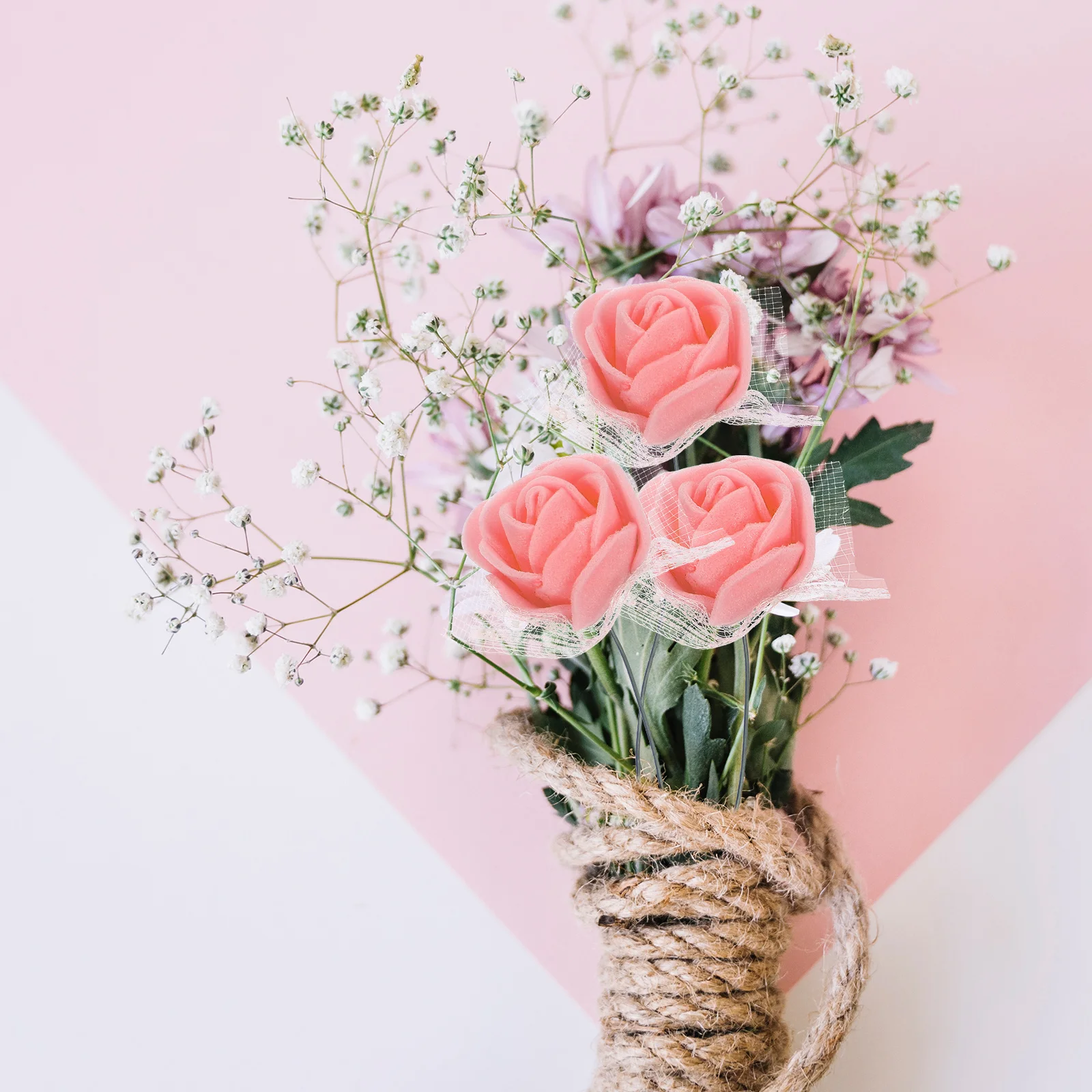 

144Pcs Mini Artificial Rose Flower Fake Roses Lightweight for Bridal Wedding Party Craft Use Fake Flower