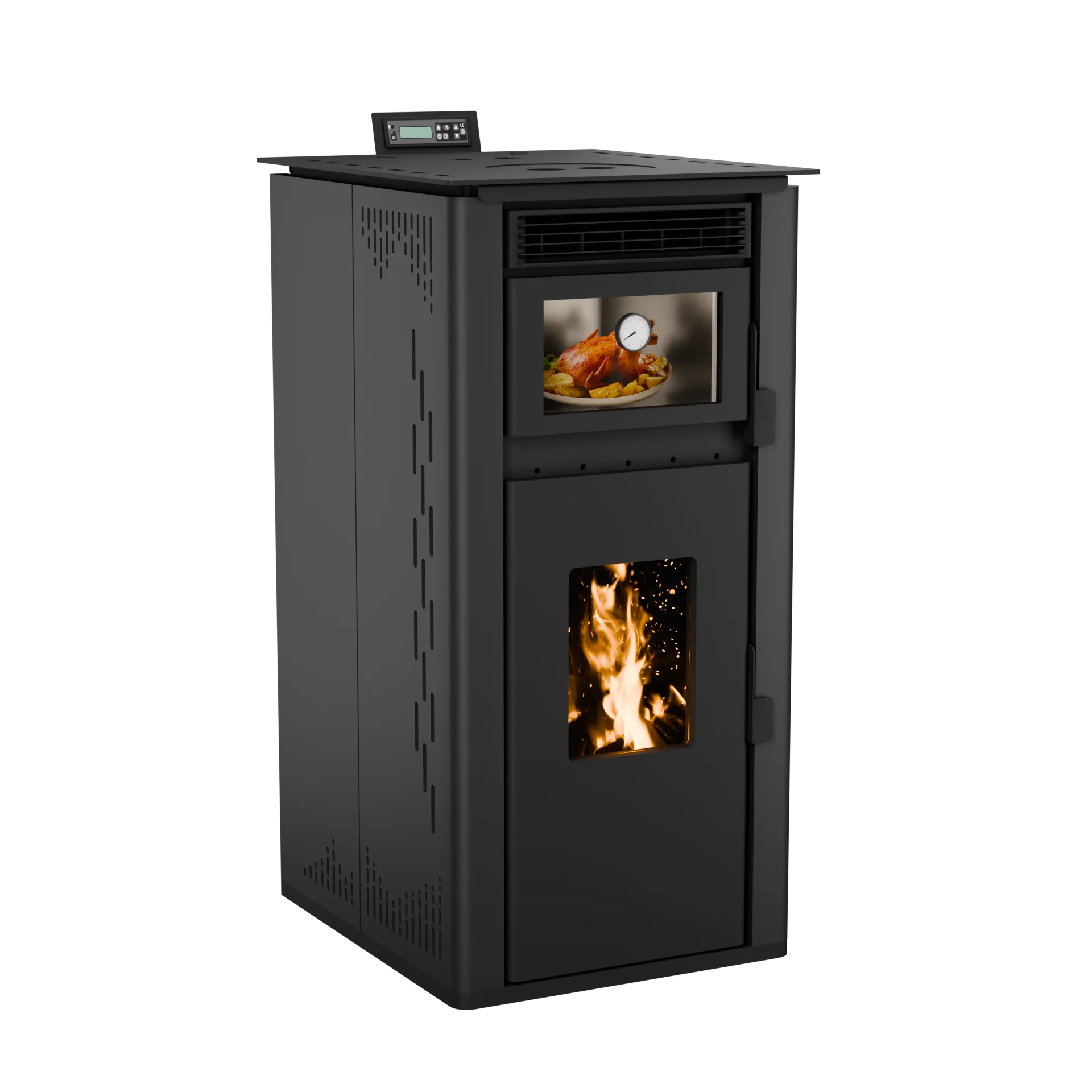 Indoor Steel Fireplace Stove Designer Wood Pellet Remote Control for Indoor Outdoor Use Smokeless for Kitchen Living Room