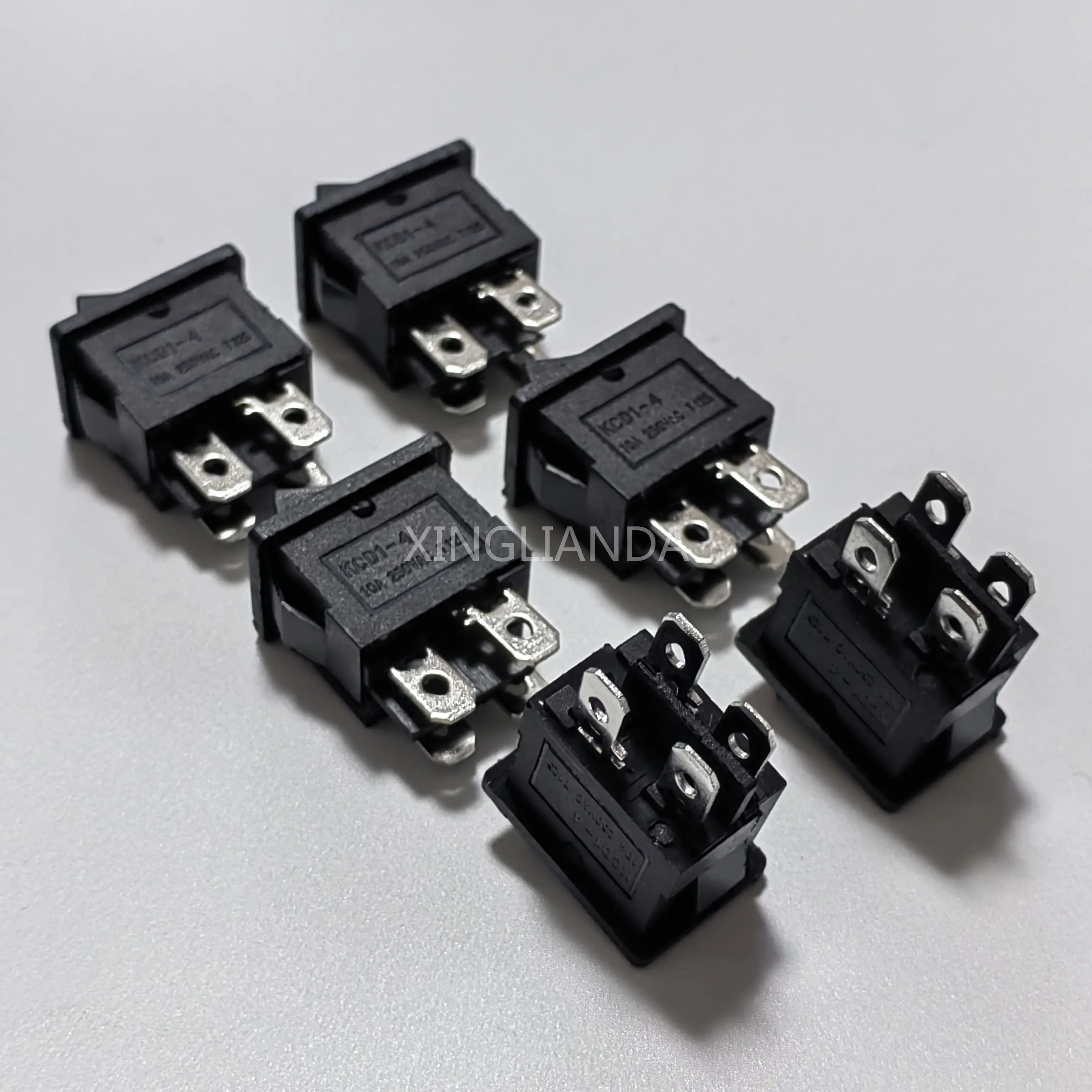 ボートおよび車用のオン/オフロッカースイッチ,4ピン,KCD1-4, 21x15mm,6a,250v,10a,125v,ac,黒,20個