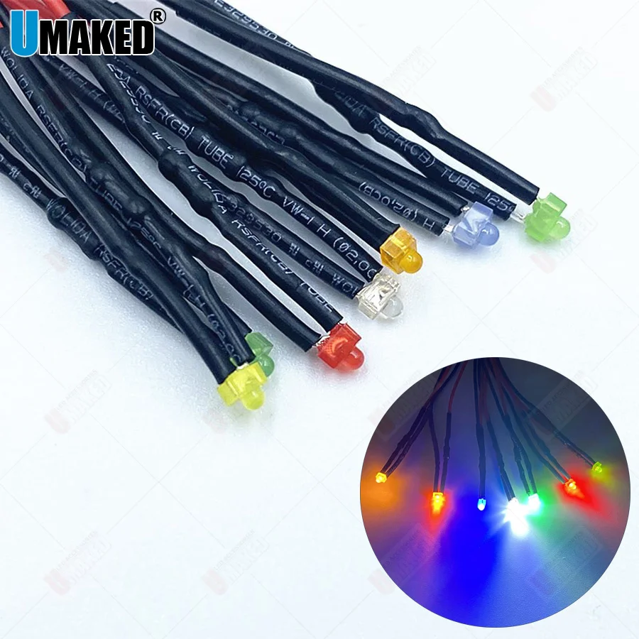 1.8/2/3/5/8/10MM LED 12V 20cm Pre-wired White Red Green Blue Yellow Diode Lamp Decoration Light Emitting Diodes Pre-soldered