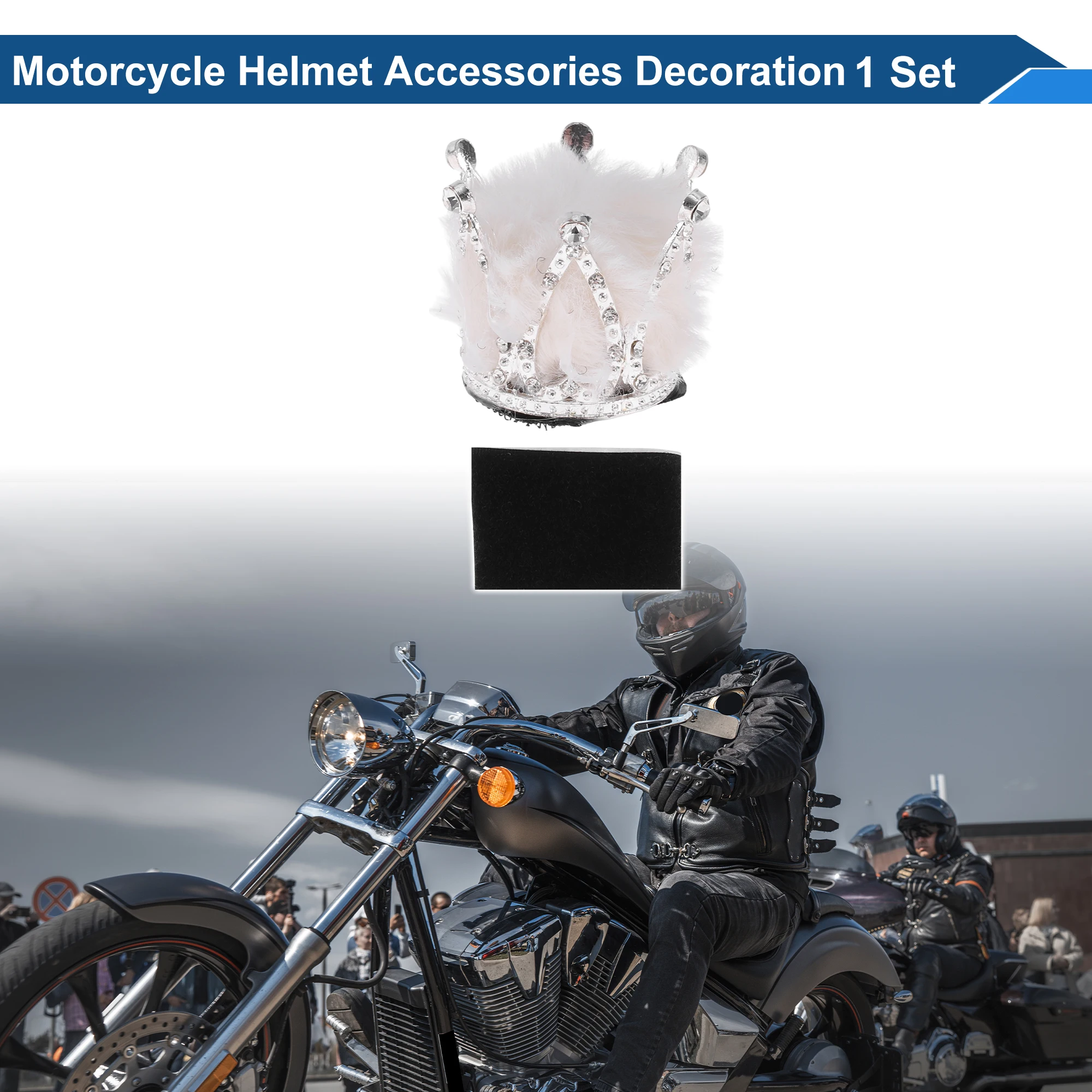 X Autohaux Motorcycle Helmet Accessories Decoration Silver Tone Plush Alloy Sticker 1 Set