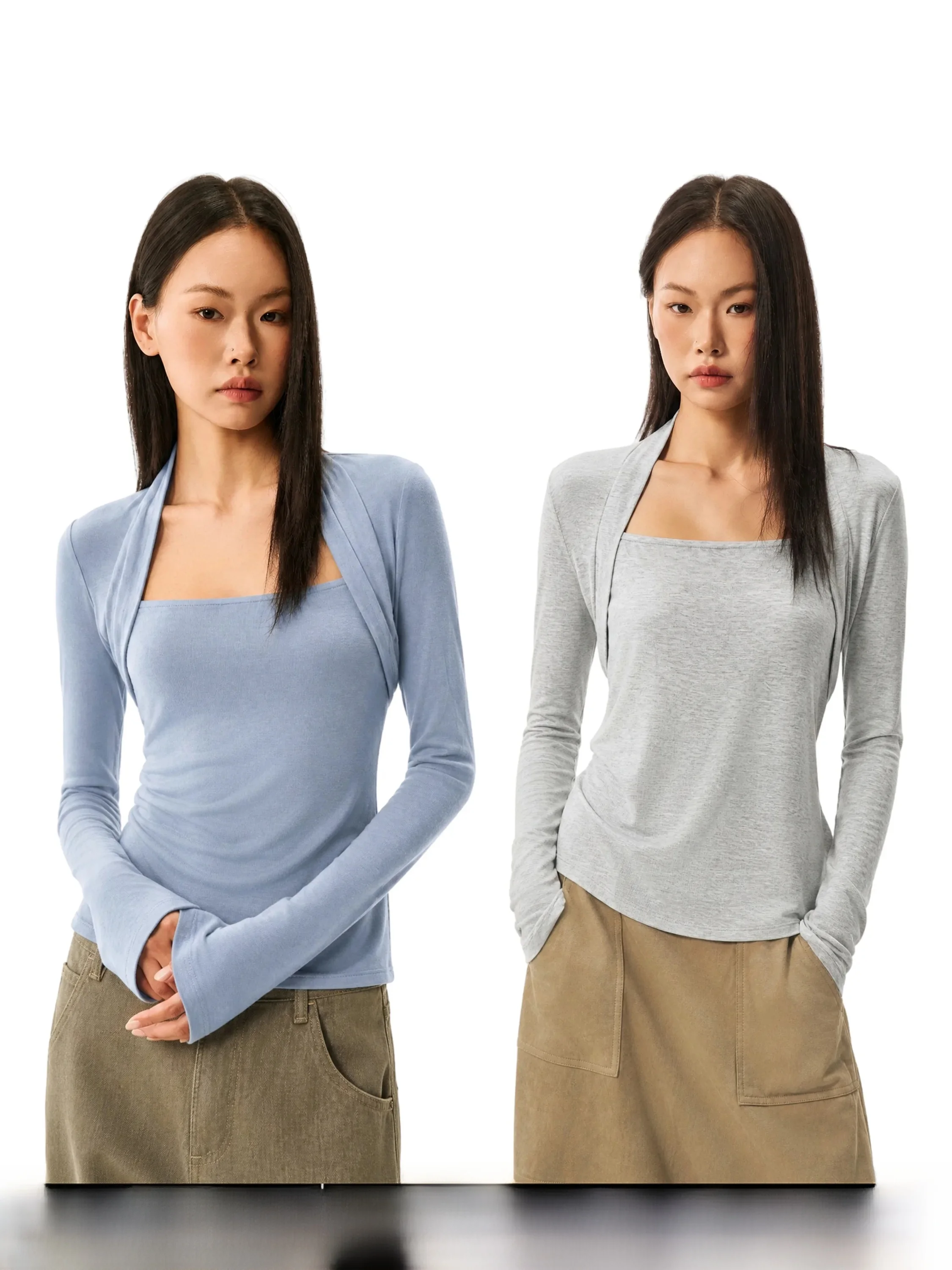 American Style Pure Color Knitted Long Sleeve T-Shirt Women Loose Slimming Top Casual Style V-Neck Short Length GO GO BURN