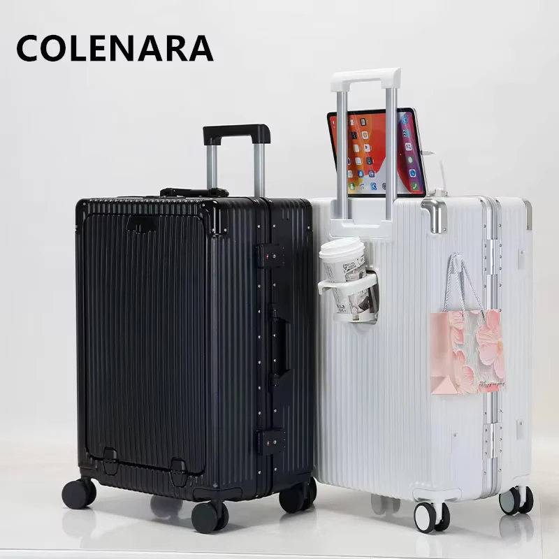 COLENARA Aluminum Frame Luggage Front Opening Laptop Boarding Case USB Charging Trolley Case 20
