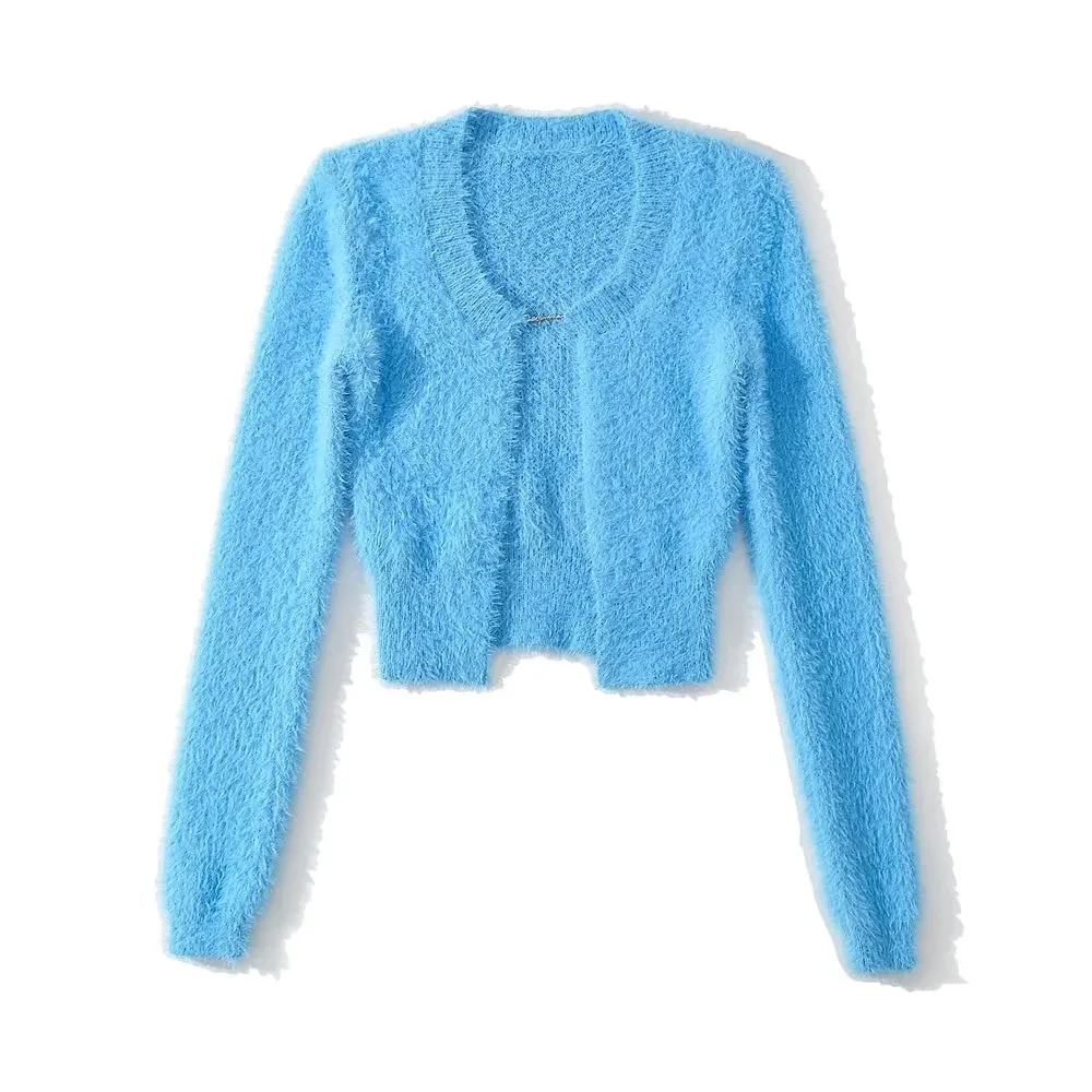 Momoluna Women La maille Neve Manches Longues Fluffy Charm Logo Long Ssleeve Cardigan