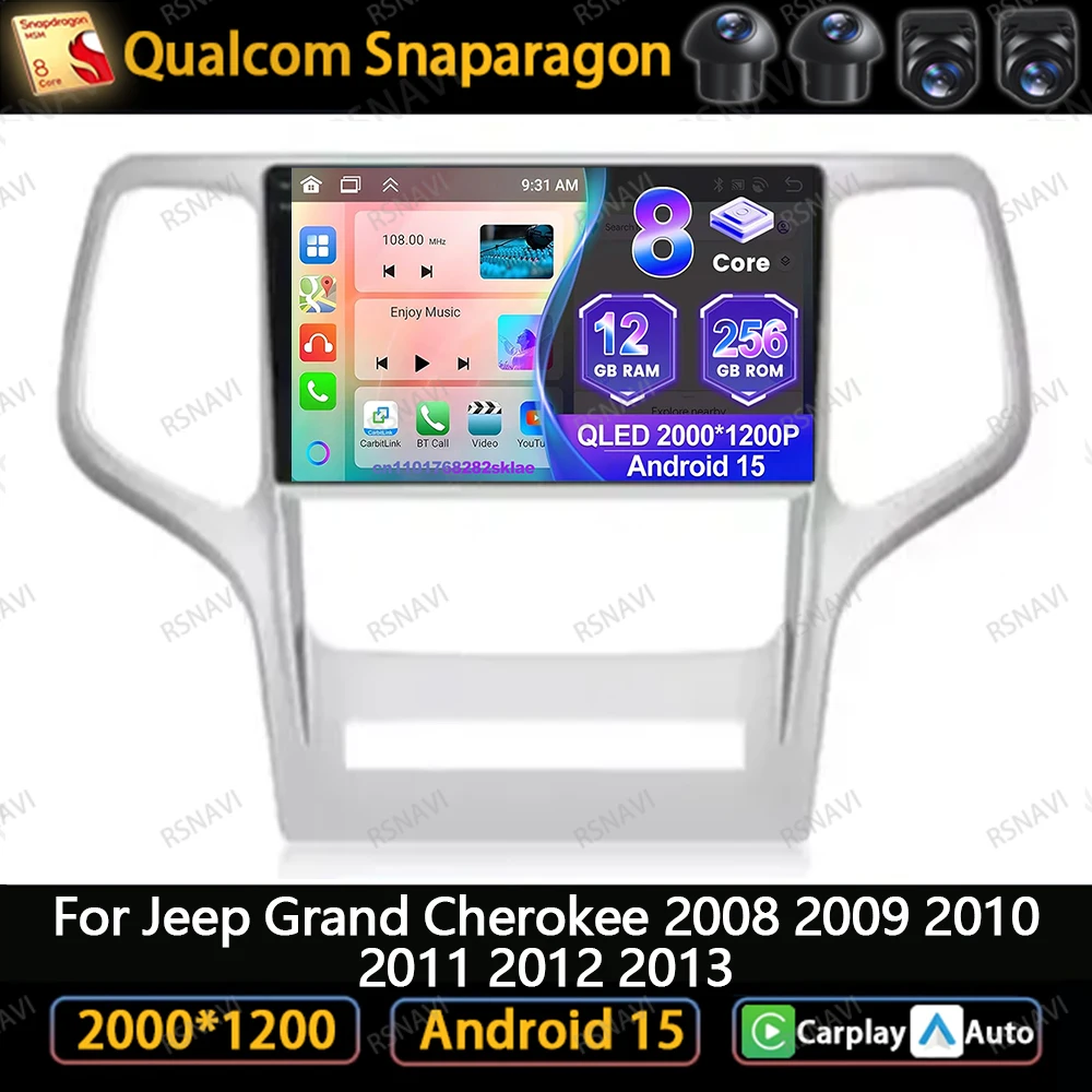 

Автомобильное радио Android 15 для Jeep Grand Cherokee 2008 2009-2013, беспроводные 8-ядерные стереосистемы, AI Voice Snapdragon, автоматическая навигация