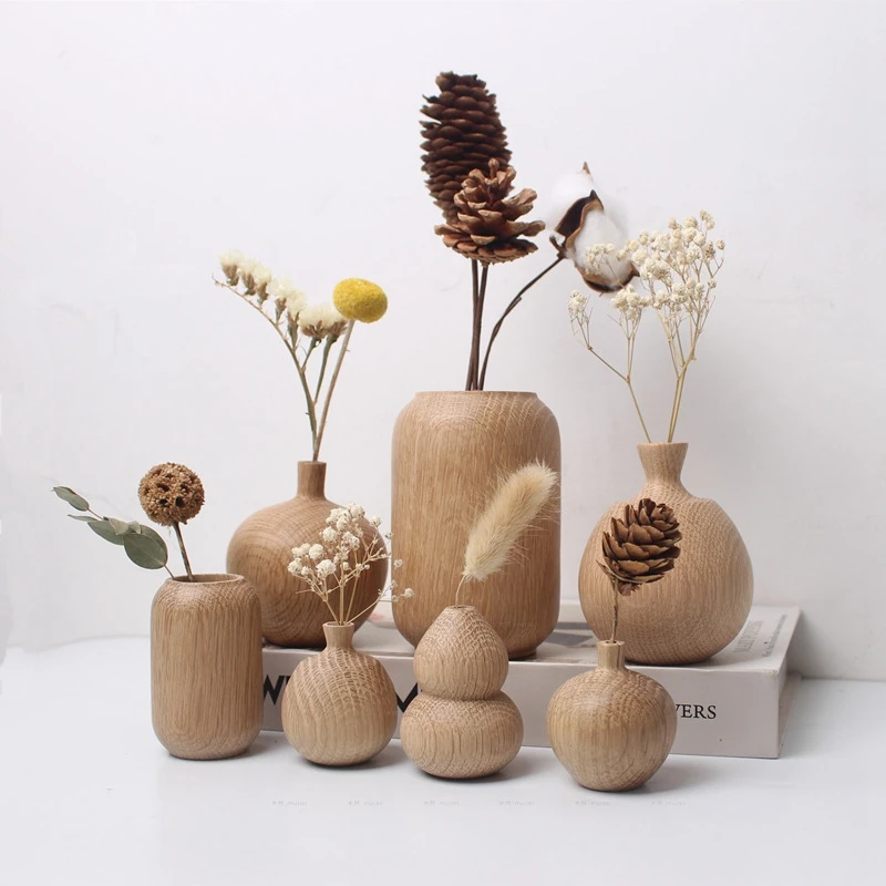 Japanese Flowers Bottle Wooden Vase for Flower Home Decor Decorative Flowers Vase Living Room Decoration Office Desktop Ornament