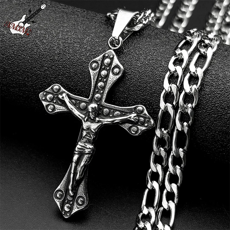 

Hiphop Crucifix Jesus Christ Cross Chain For Women Men Stainless Steel Black Religion Christianity Amulet Necklace Jewelry Gifts