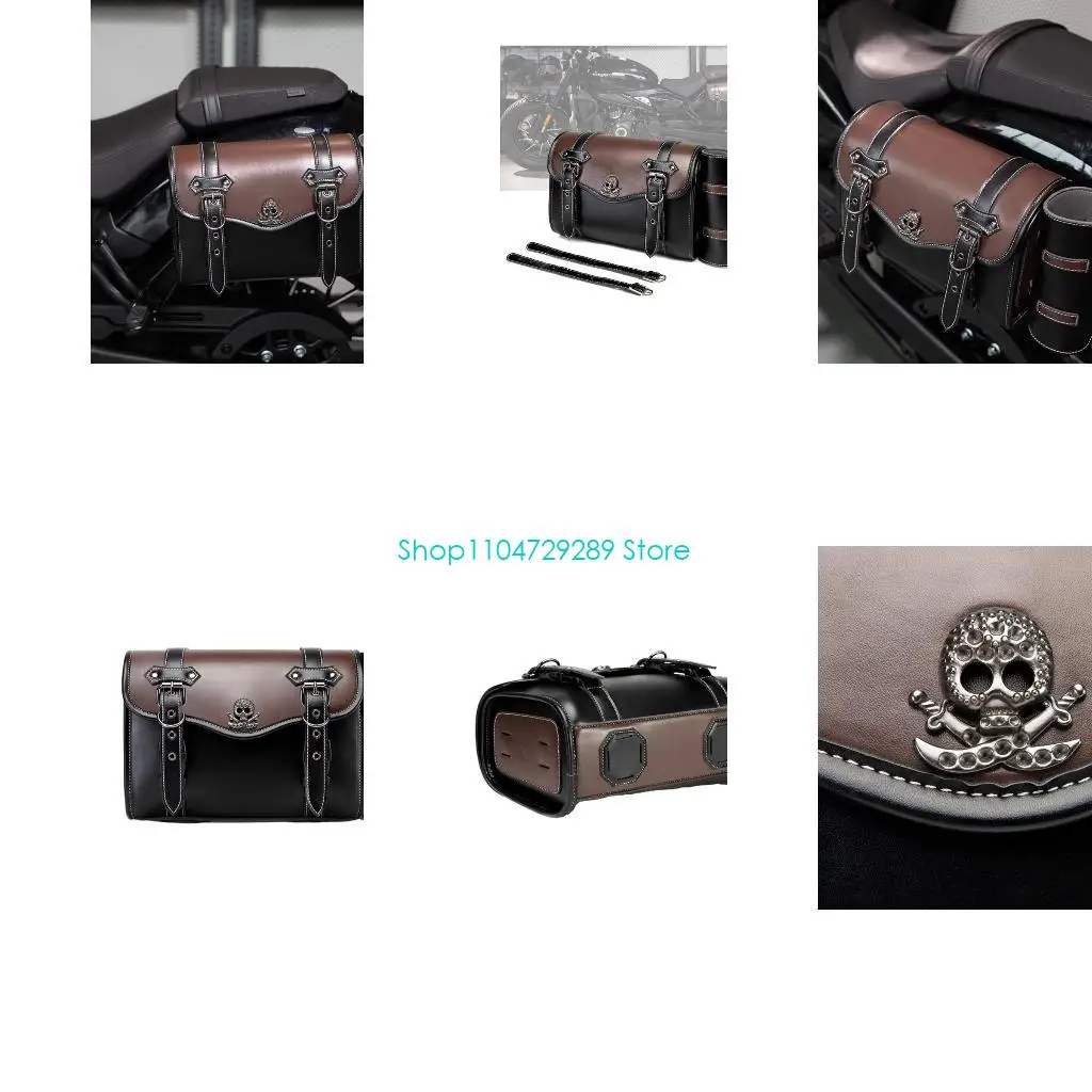 

D8KE Large Capacity Waterproof Motorcycle Side Bag Easy Install Retro Motorcycle Side Bag for Commuting & Short Trip
