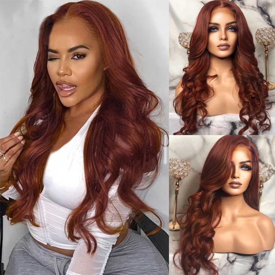 Auburn Brown Colored Human Hair Lace Front Wigs Body Wave HD Lace Frontal Wigs Body Wave Reddish Brown Fall Color Human Hair Wig