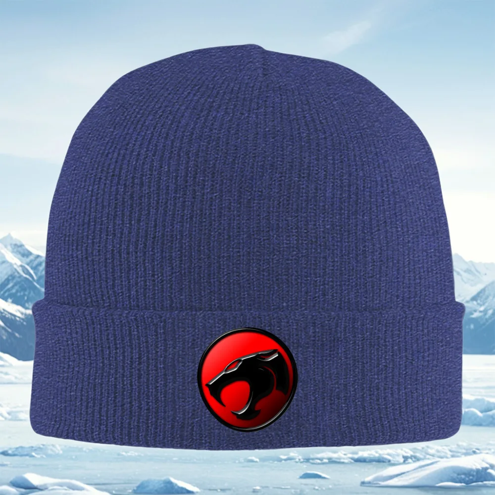 رأس النمر الأسود داخل الدائرة الحمراء للرجال والنساء للجنسين قبعة محبوكة قبعة صوفية قبعة شتوية حرارية دافئة لعيد الميلاد في الهواء الطلق