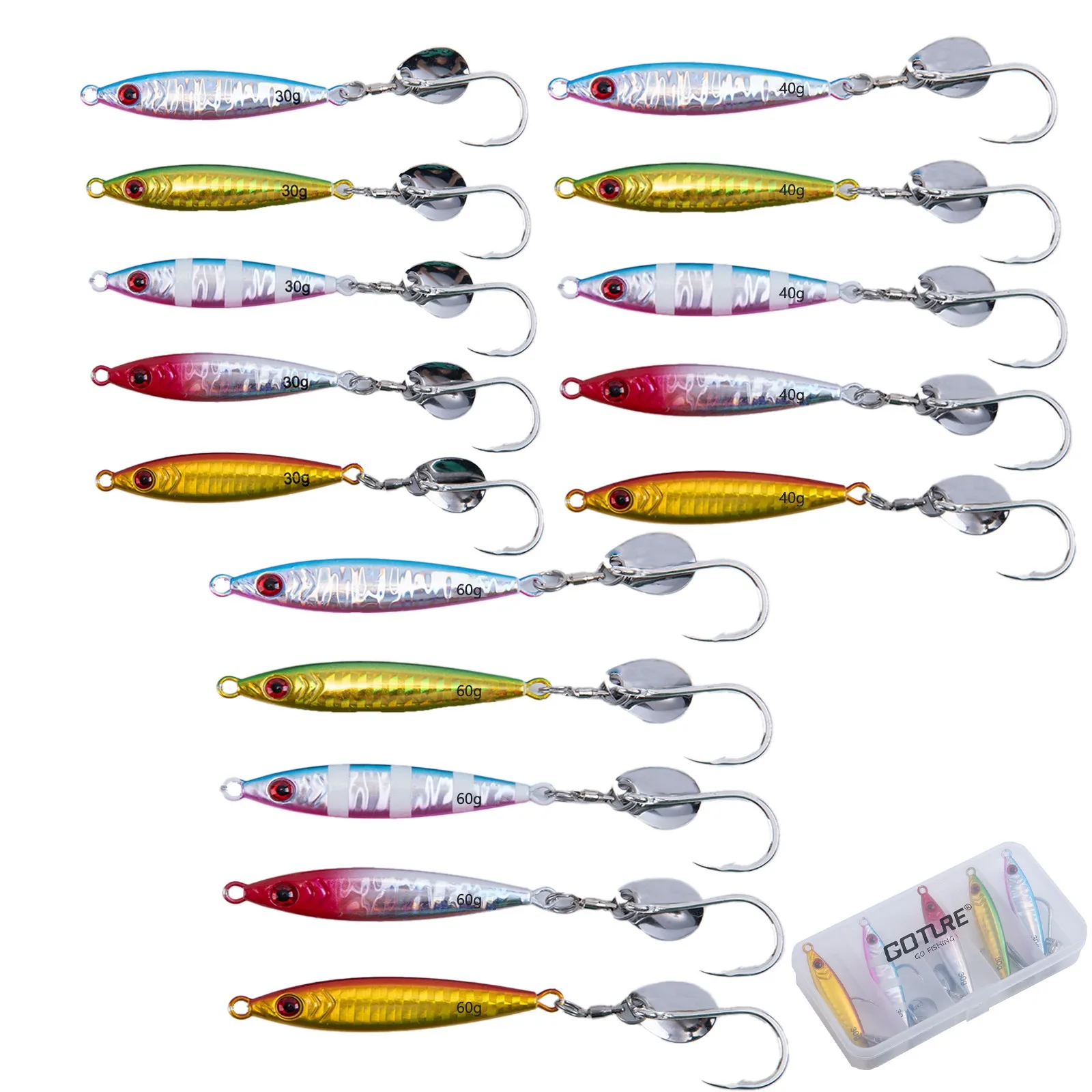 Goture 5 adet Metal VIB Balıkçılık Cazibesi 30g 40g 60g Spinner Batan Dönen Kaşık Pin Crankbait Payetler Yemler olta takımı 2025New