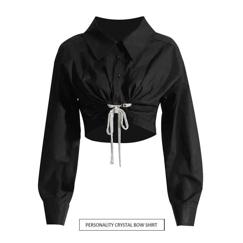 

New Design Full of Personality, Drilling Bow, Light Wind Jacket, High Waist and Slim Short Shirt Female