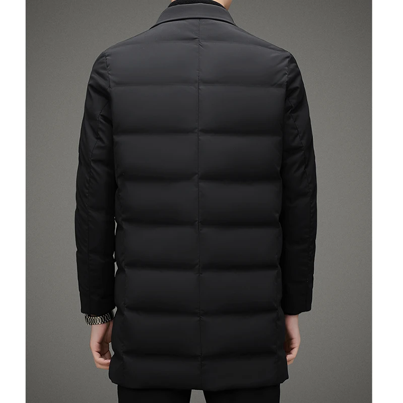 Casual 2024 Autumn Winter Mid-Length Suit White Duck Down Jacket Outwear Windproof Warm Black Puffer Coat Business Down Clothing