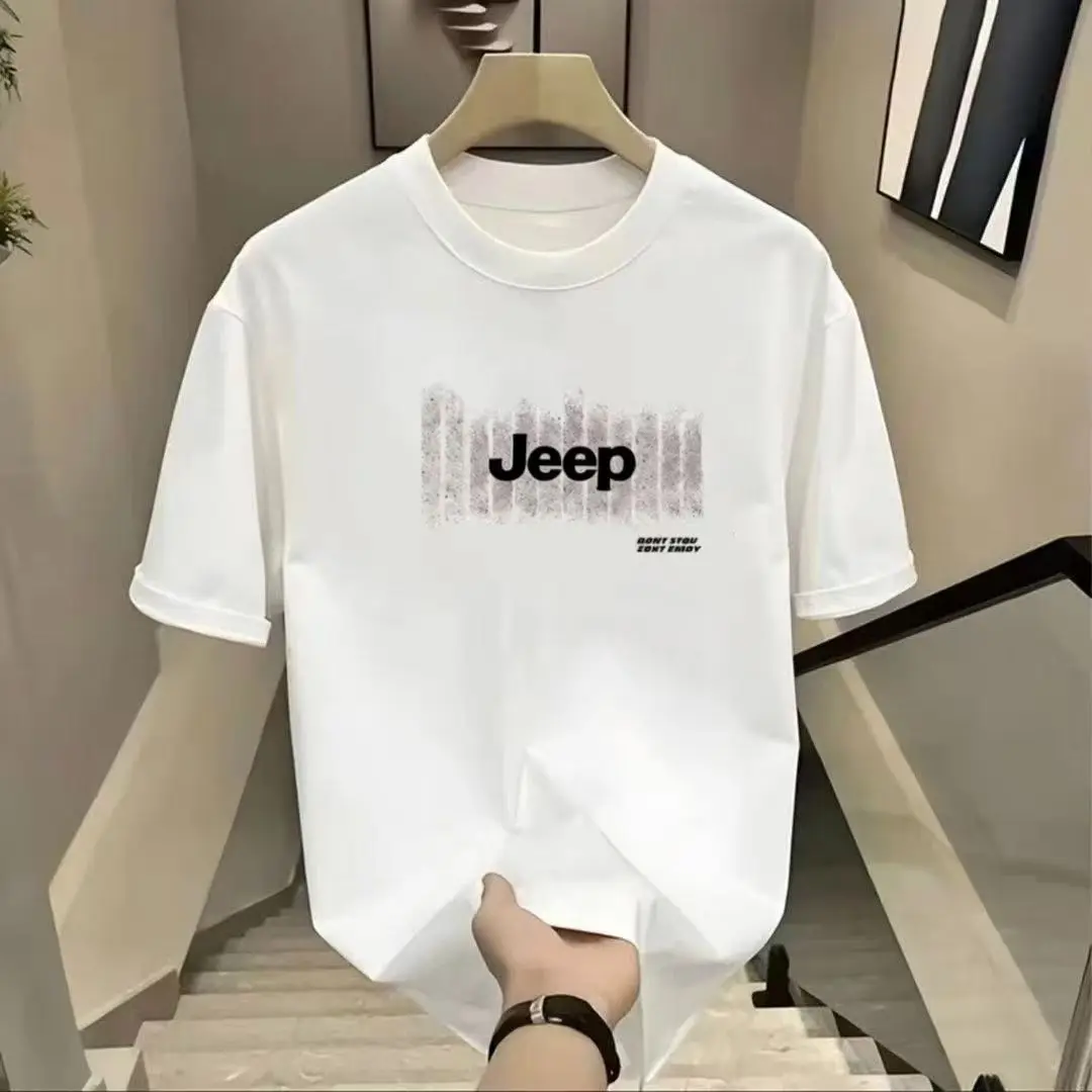 Summer New Men's Jeep Letter T-Shirt Casual O-Neck Short Sleeve Tops Fashion Streetwear Male Oversized T Shirts for Men