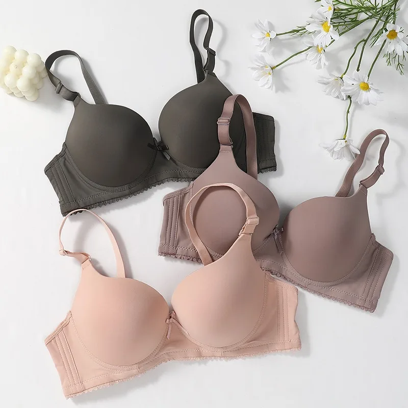 

Women Underwire Ultra Comfortable Bras Adjustable Straps Soft Thin Pad Cups Gathering Shaping Anti Sagging Underwear