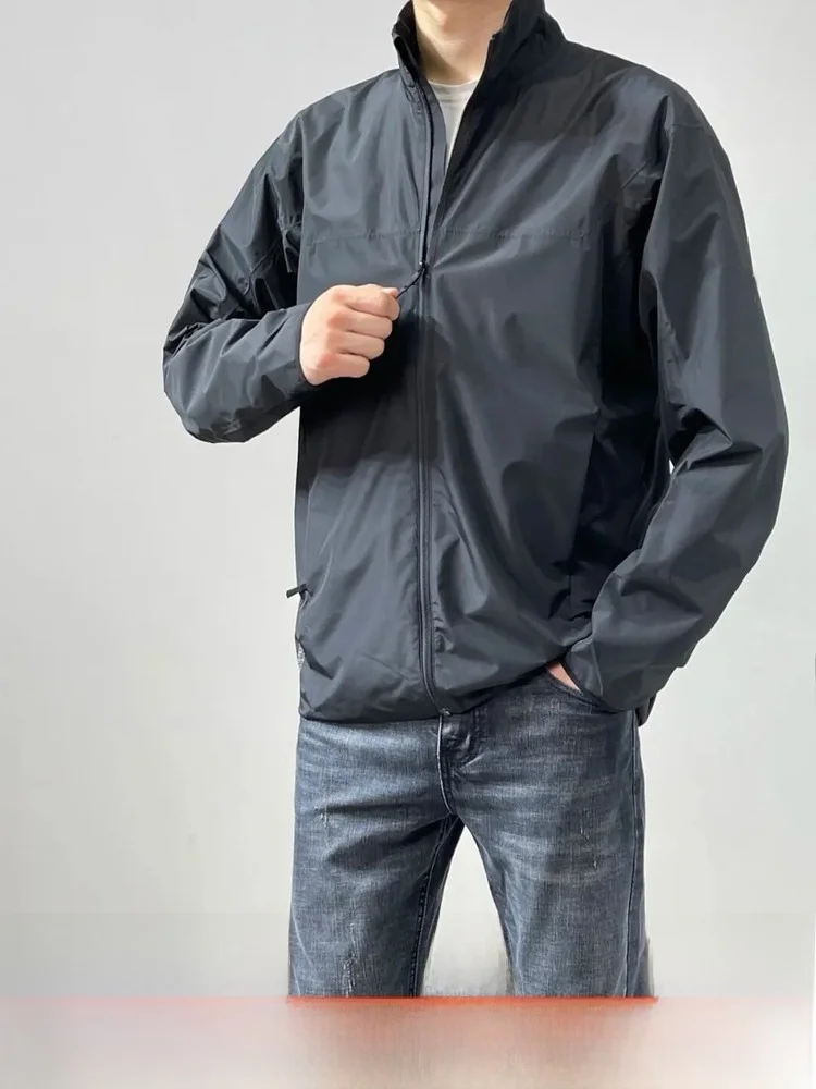 

Men's Casual Fce-Lined Stand Collar Jaet Lightweight Windproof Outdoor Autumn Winter Polyester Fiber Long Sve Coat