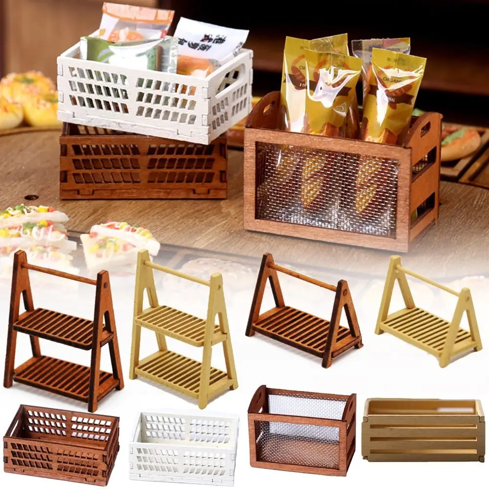 Multicolor Dollhouse Storage Box Miniature Wooden Shelf Doll House Furniture Doll Accessories Bread Basket Fairy Garden