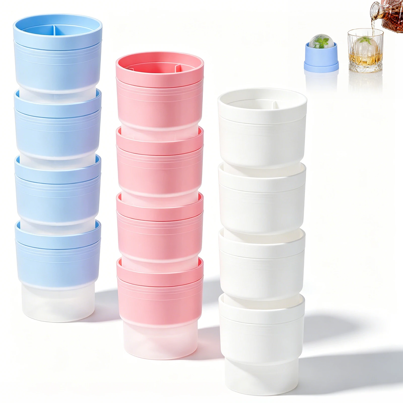 Set da 12 stampi in silicone per cubetti di ghiaccio rotondi, ideali per whisky, di grandi dimensioni, a forma di sfera, perfetti per bar, casa e cucina. ﻿ ﻿ ﻿