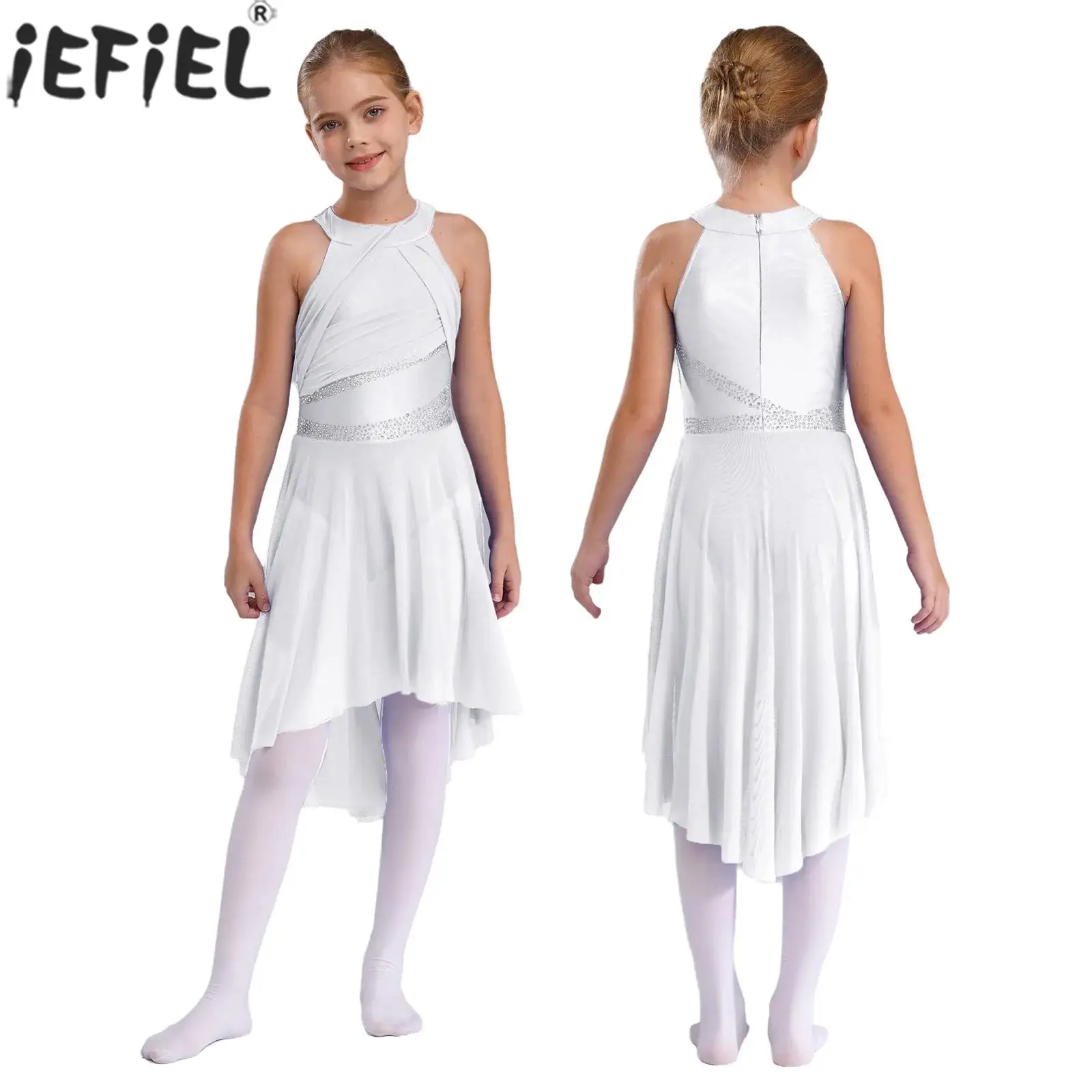 女の子叙情的なラテンダンスドレスバレエ体操フィギュアスケートステージパフォーマンス衣装ノースリーブラインストーンレオタードドレス