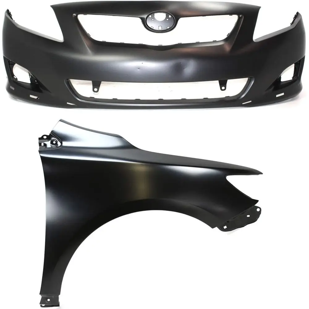 

Front Bumper Cover Kit Compatible With 2009-2010 Toyota Corolla, 2-Piece Kit, Primed, with Fenders and Bumper Cover, North Ameri