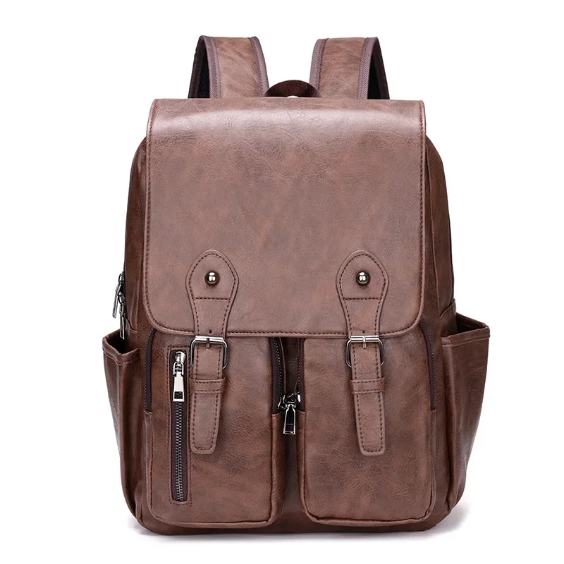 Vintage Large Capacity Men's Luxury PU Leather Travel Backpack Waterproof Computer Laptop Business Male School Bag