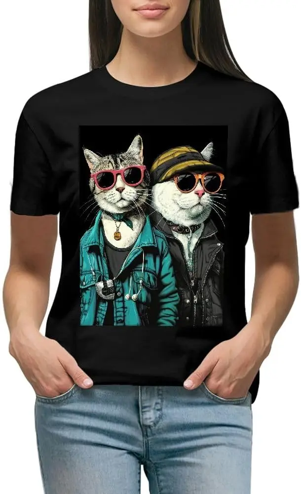 

Shiartex Cat Plus Size Women's Round Neck Short Sleeved T-Shirt Graphic tees