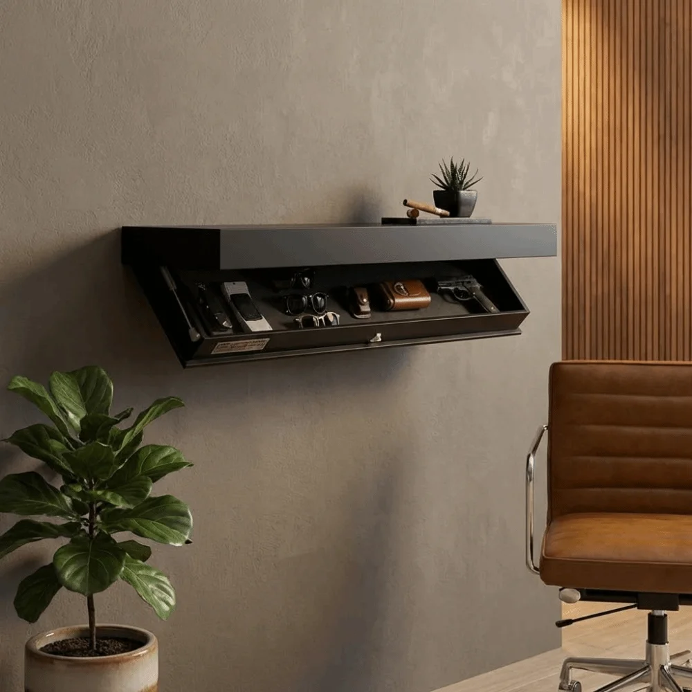 Solid Color Wooden Magic Flap Shelf Wall Mounted Decorative Concealed Floating Shelf with Secret Compartment Space Saving