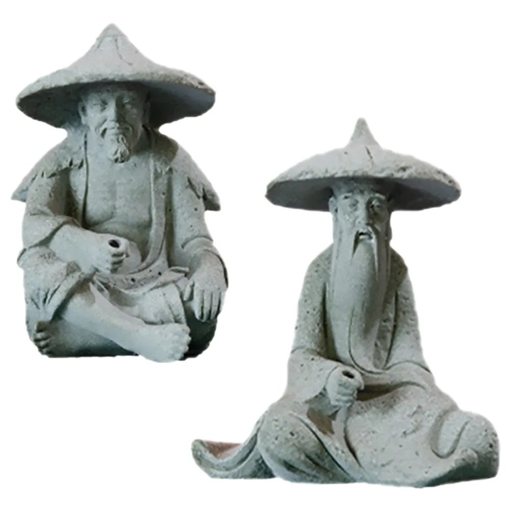 

2pcs Resin Fisherman Aquarium Statues Fish Tank Decor Bonsai Rockery Ornament Desktop Micro Landscape Lightweight Compact