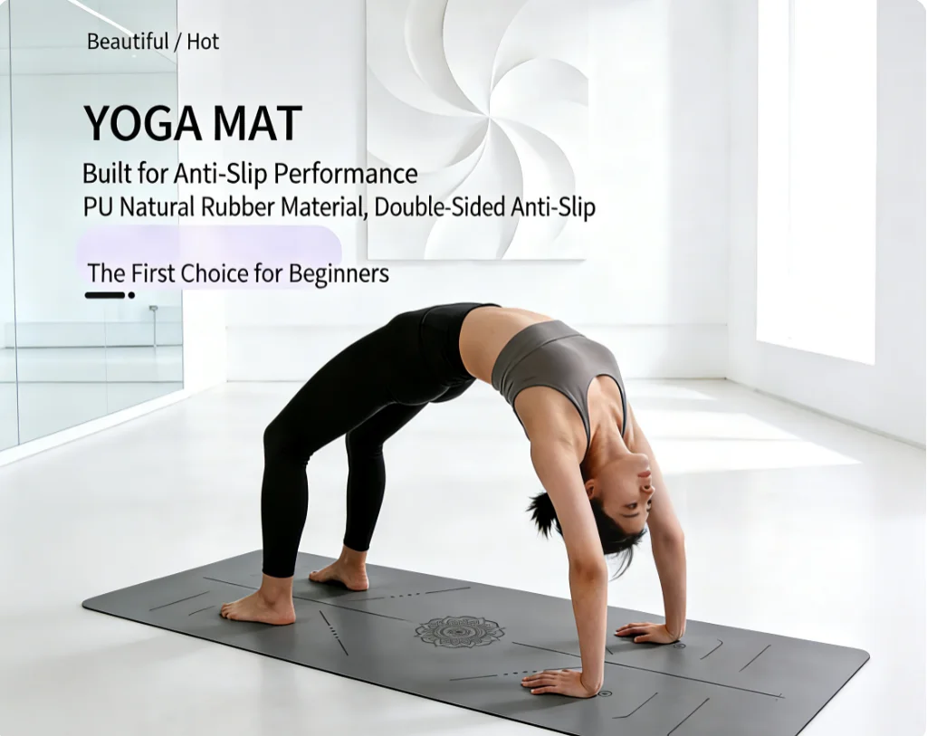 Thick Premium Natural Rubber Yoga Mat Non-Slip Fitness Exercise Mat with Alignment Lines