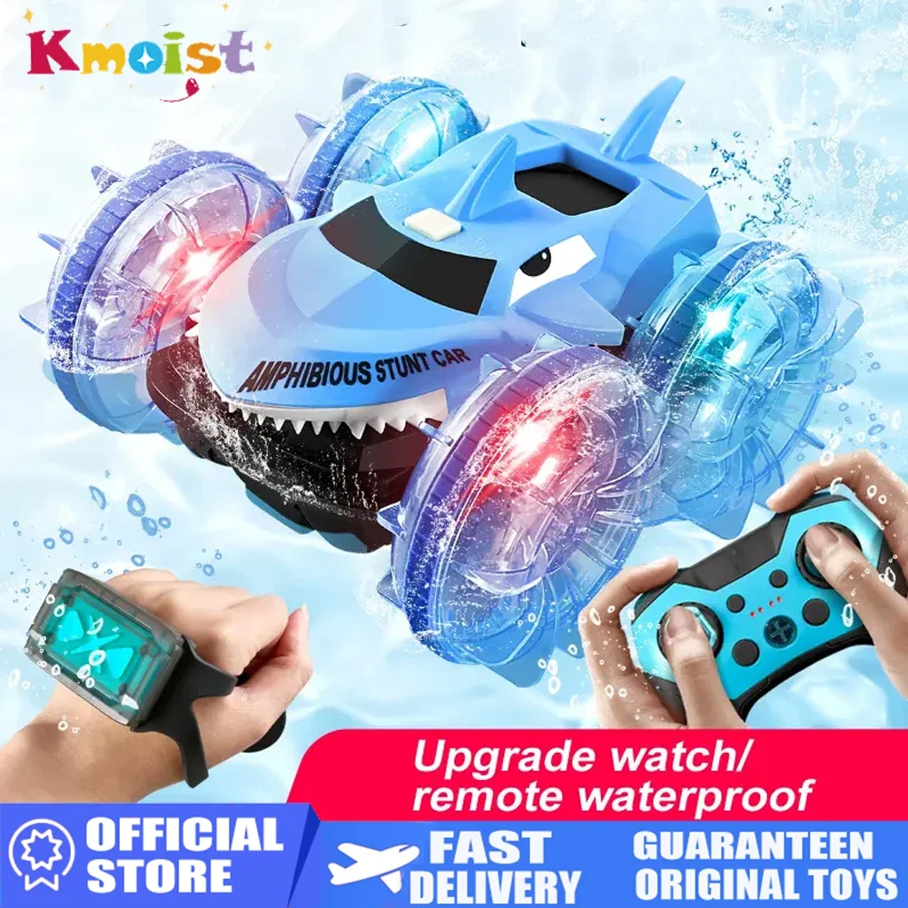 Rc Car Amphibious Vehicle Gesture Sensing Double-Sided Stunt Shark Amphibious Remote Control Cars with Light Toys for Boys Gifts