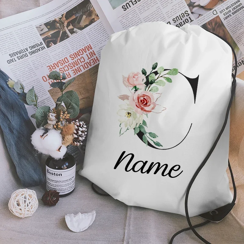 Custom Name Drawstring pouch Gym sack Students Backpack Women Portable Shopping Fashion Custom School Shoe Bag for Girl