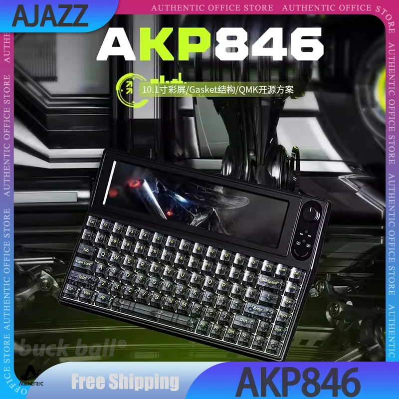 Ajazz AKP846 Mechanical Keyboard With LCD Screen Programming Wired Keyboard 84Keys RGB Customized Keyboard Gamer Keyboards Gift