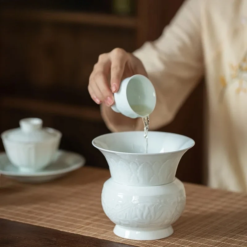 

400ml Handmade Relief Separation Jianshui Tea Washing Basin Tea Dust Cylinder Barrel Tea Residue Barrel Chaxi Accessories Craft