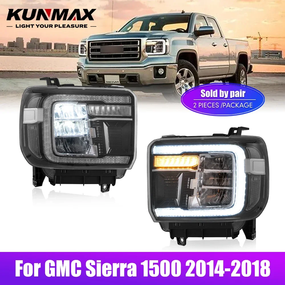 

Пара светодиодных автомобильных фар в сборе для GMC Sierra 1500 2014-2018 Sierra 2500HD 2015-19 фары тюнинговый сигнал передняя фара