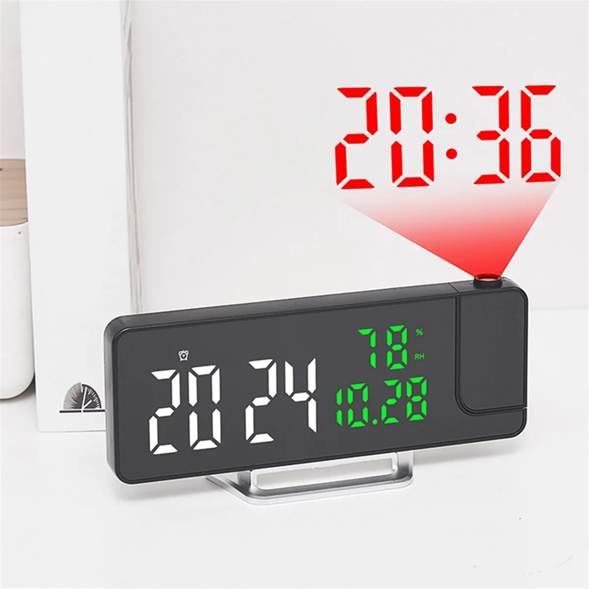 Stable- Multifunctional Clock Temperature and Humidity Projection Alarm Clock LED Mirror Clock with Data Projection Blue
