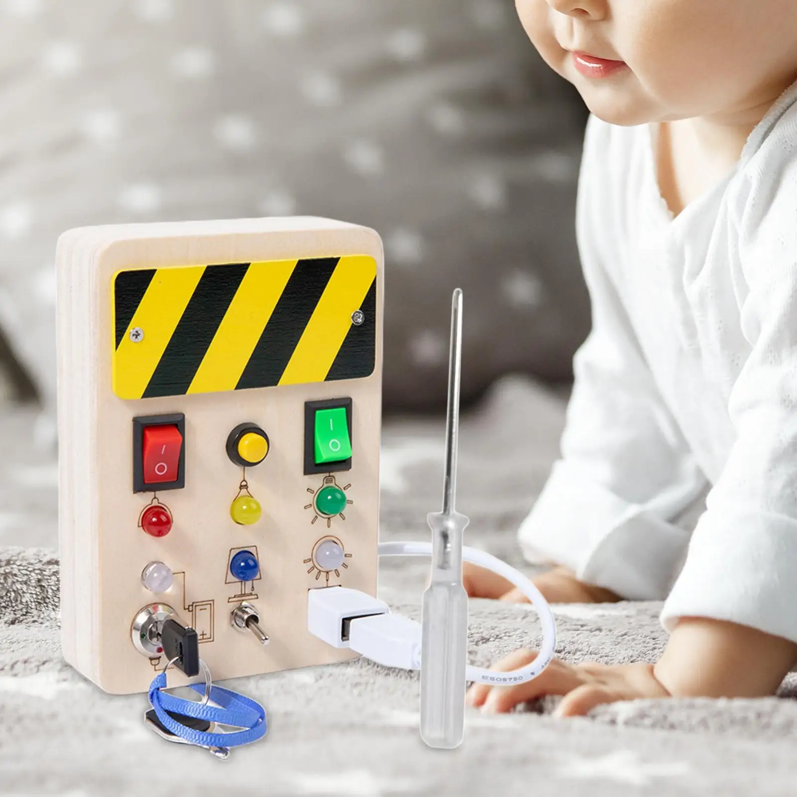 Lights Switch Busy Board Toys with Button Wooden Control Panel for Children