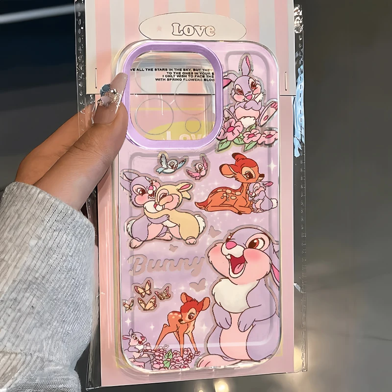 Happy Purple Thumper Cute Bambi Creative Phone Case For iPhone 16 15 14 13 12 11 Pro Max XR XS Max 7 8 Plus Y2K Cartoon Cover