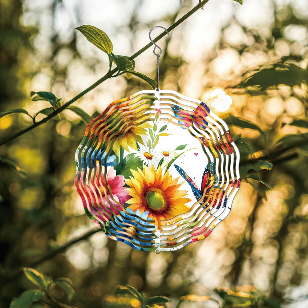 

1PC 30.5X30.5cm Colorful Sunflowers Iron Wind Catcher With 360° Rotating Hook Pendant With Swivel Hook Foldable Spinner Gift