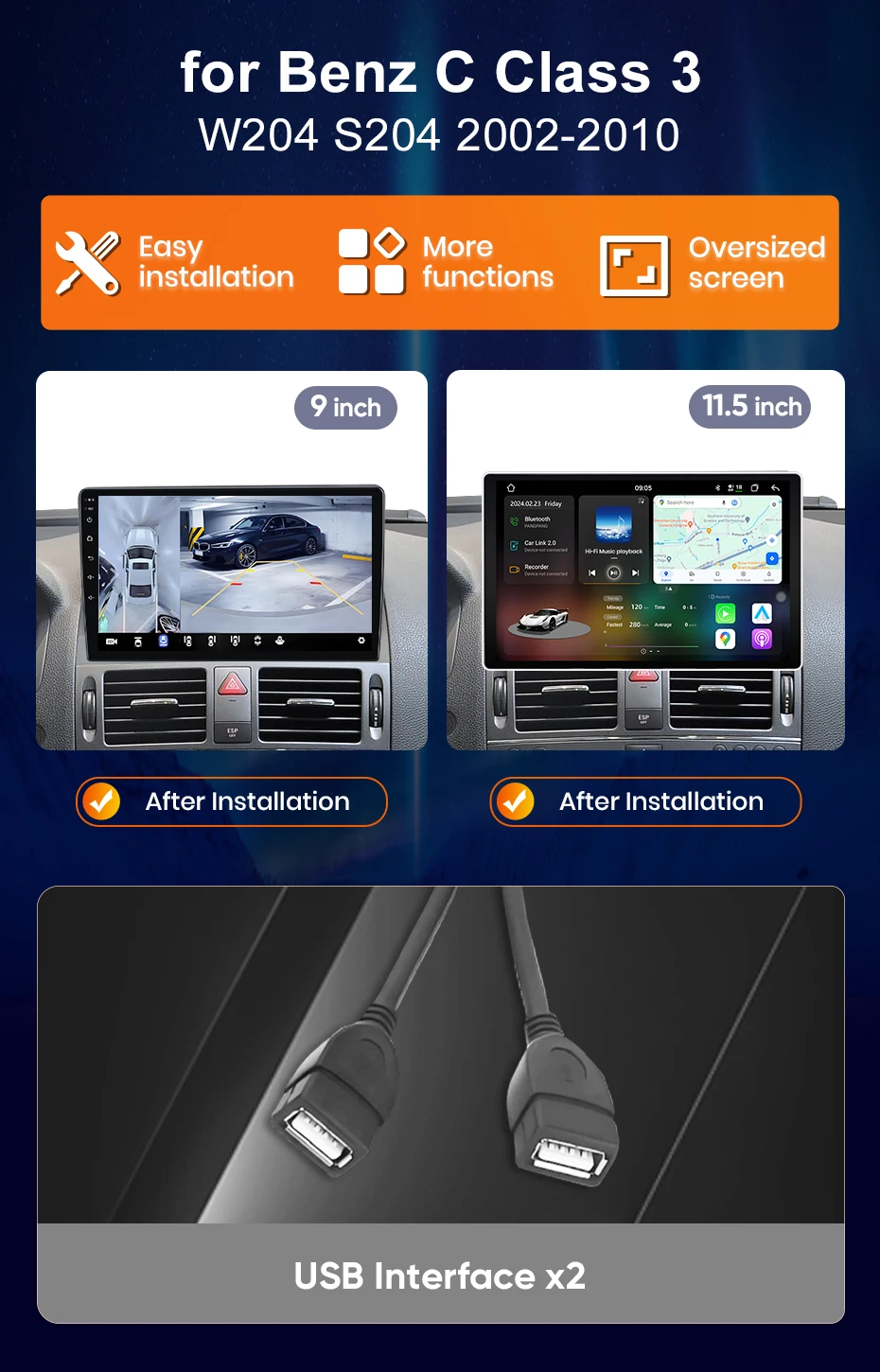 Junsun 8-Kern Kabelloses CarPlay Android Auto Autoradio für Mercedes Benz C-Klasse W204 C204 S204 C300 2006-2011 4G WiFi Navigation – Detail 1