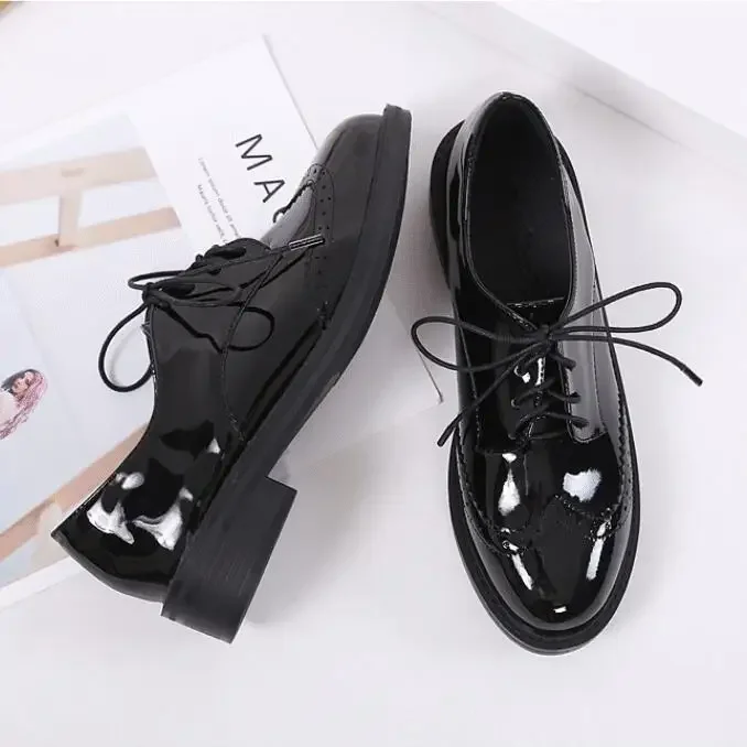 Autumn Spring Women Oxford Shoes Comfort Lady Brogue Derby Polish Designer Low-heeled Casual Shoes British Style Women Shoes