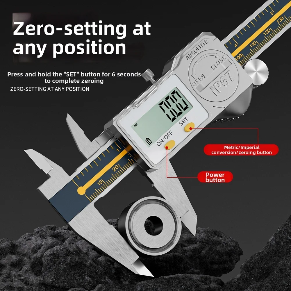 Digital Caliper with IP67 Waterproof Rating Stainless Steel Construction 0.01mm LED Display for Professional Use