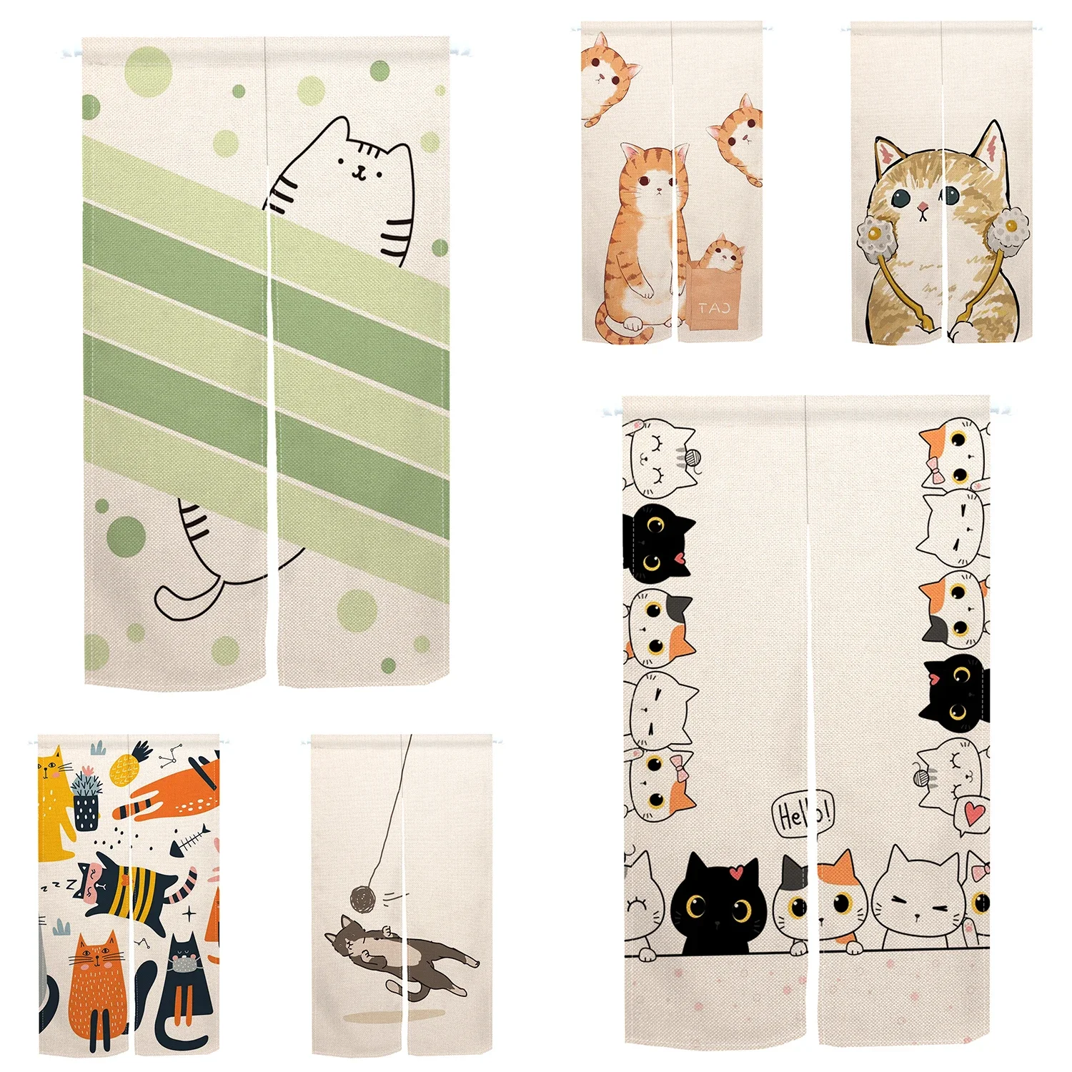 Japanese Door Curtain Funny Cute Cat Colorful Ukiyo-e Kitchen Partition Noren Bedroom Bathroom Hanging Room Partition Curtain