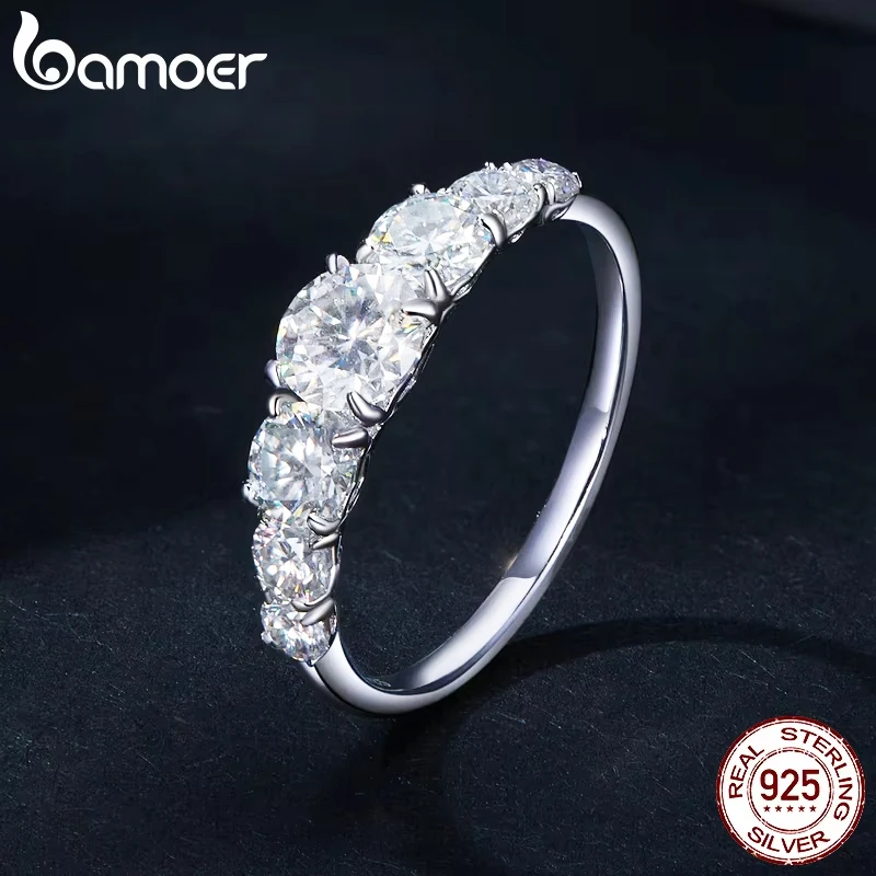 Anillo de moissanita Bamoer D Color VVS1 EX, anillo de diamante de laboratorio delicado, Plata de Ley 925 para mujer, joyería de compromiso y boda